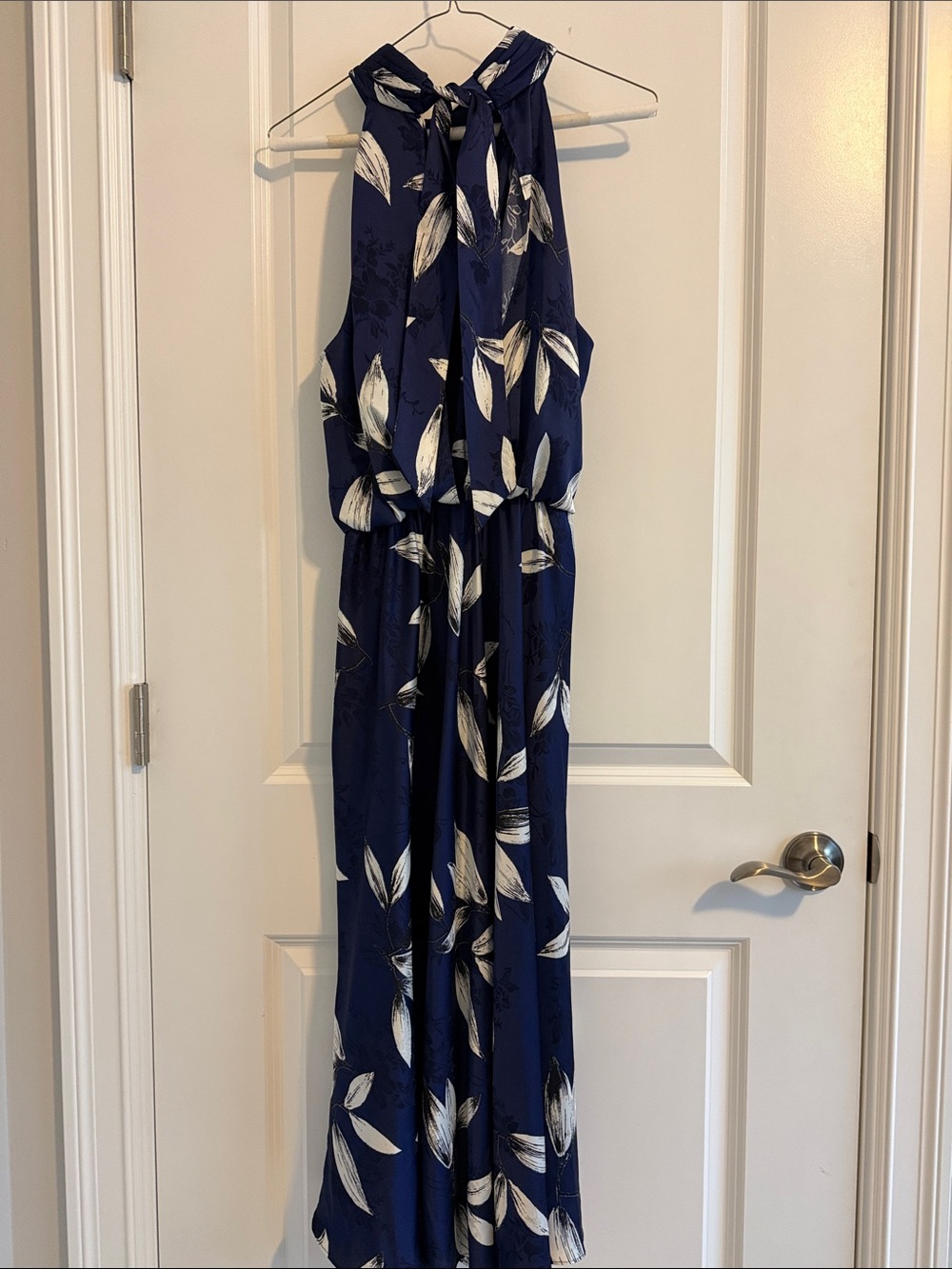 Adrianna Papell 12  navy leaf print halter neck dress 👗 - Picture 6 of 10